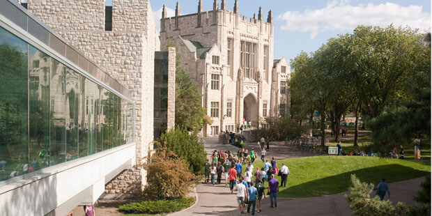 Student group studying in Canada heading to class at the University of Saskatchewan. 