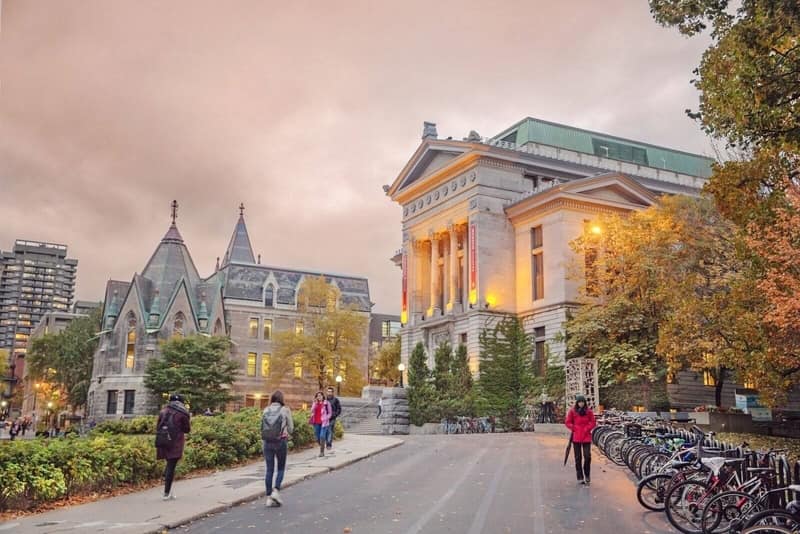 Students who study in Canada walking to McGill University. 